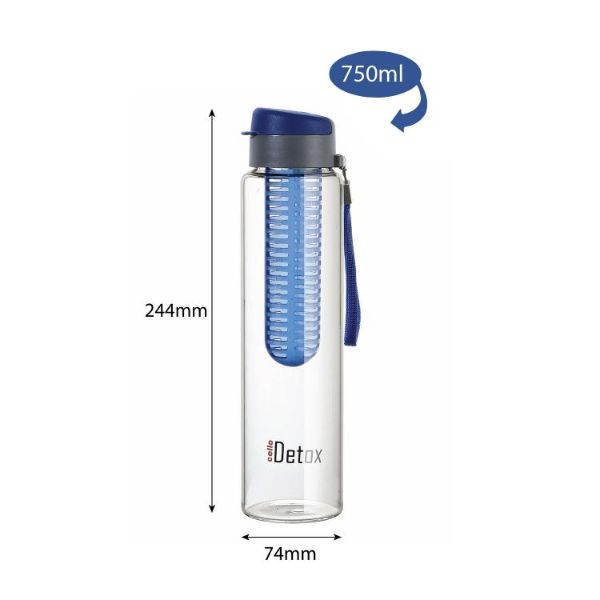 Detox Fruit & Tea Infuser Glass Water Bottle Blue / 750ml / 1 Piece