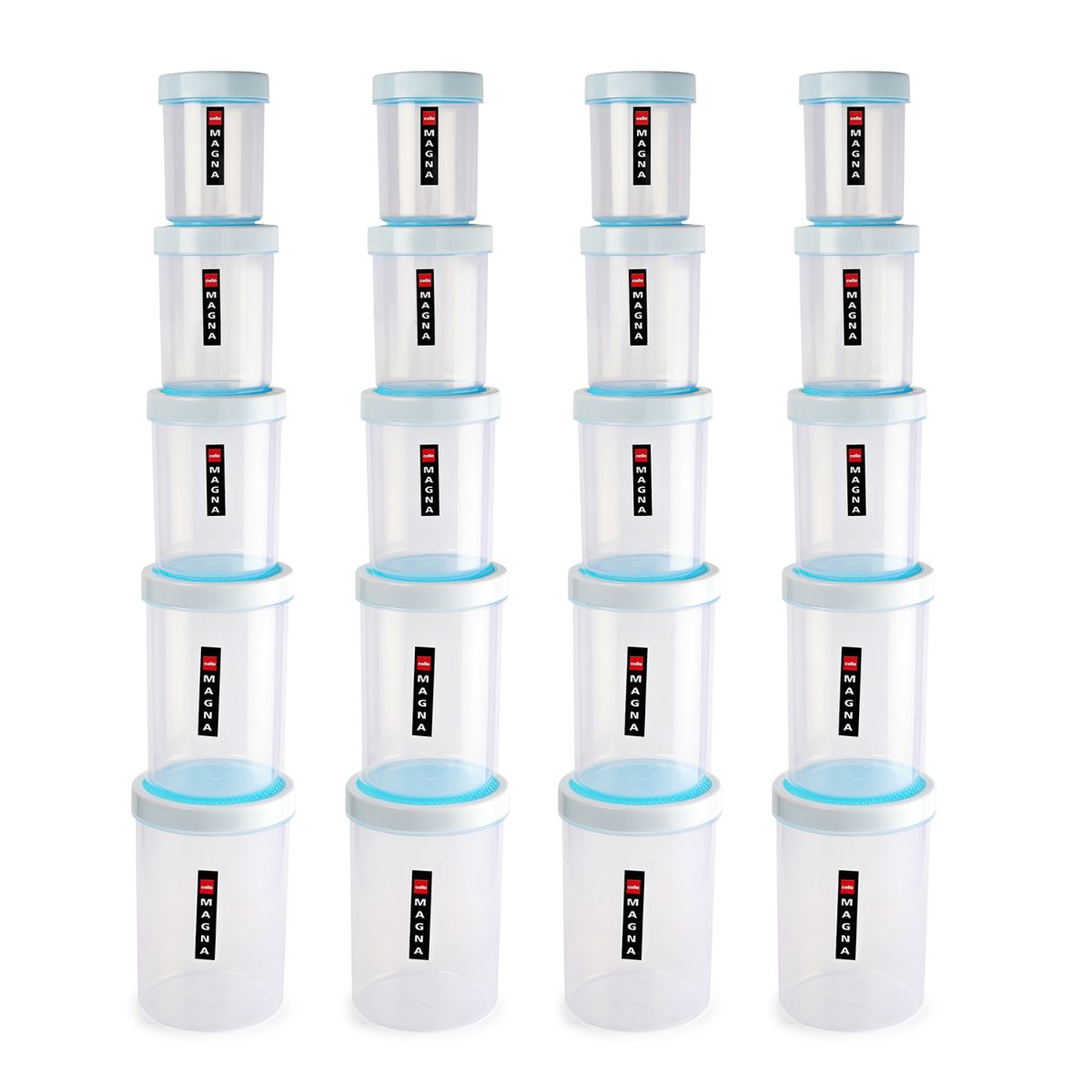 Magna PET Container, Set of 20, Assorted Size Blue / 500ml X 4 + 750ml X 4 + 1000ml X 4 + 1700ml X 4 + 2200ml x 4