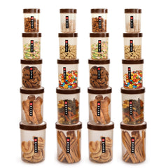 Magna PET Container, Set of 20, Assorted Size Brown / 500ml X 4 + 750ml X 4 + 1000ml X 4 + 1700ml X 4 + 2200ml x 4