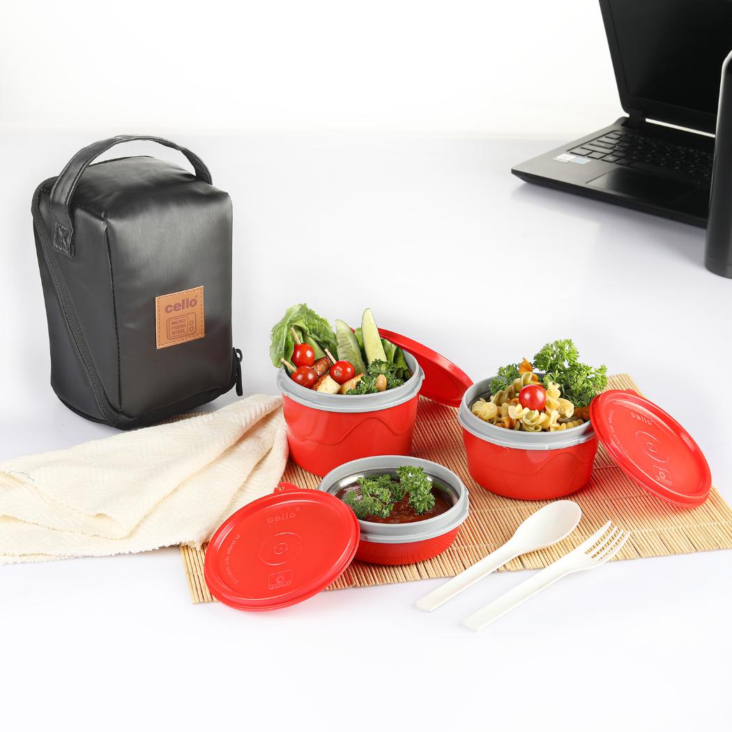 Red|MF Micro Insulated Lunch Box, Set of 3 / 3 Piece