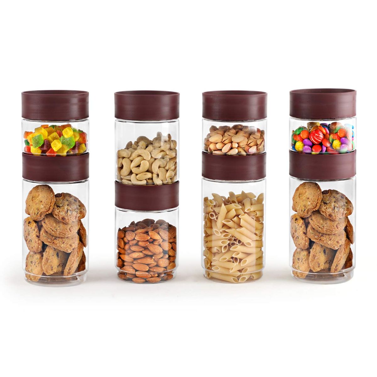 Modustack PET Container, Set of 8, Assorted Size Maroon / 500ml x 3 + 750ml x 2+ 1000ml x 3