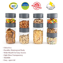 Modustack PET Container, Set of 9, Assorted Size Grey / 500ml x 5 + 750ml x 2 + 1000ml x 2