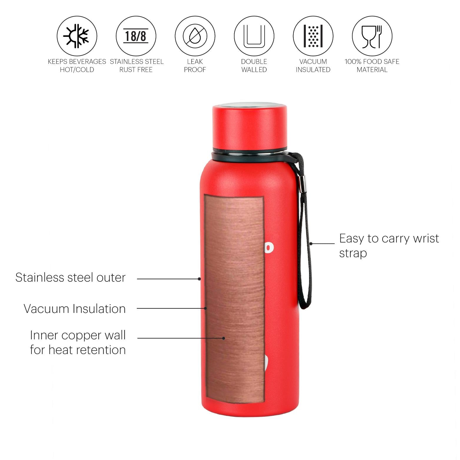 Duro Kent Flask, Vacusteel Water Bottle Bold Red / 550ml