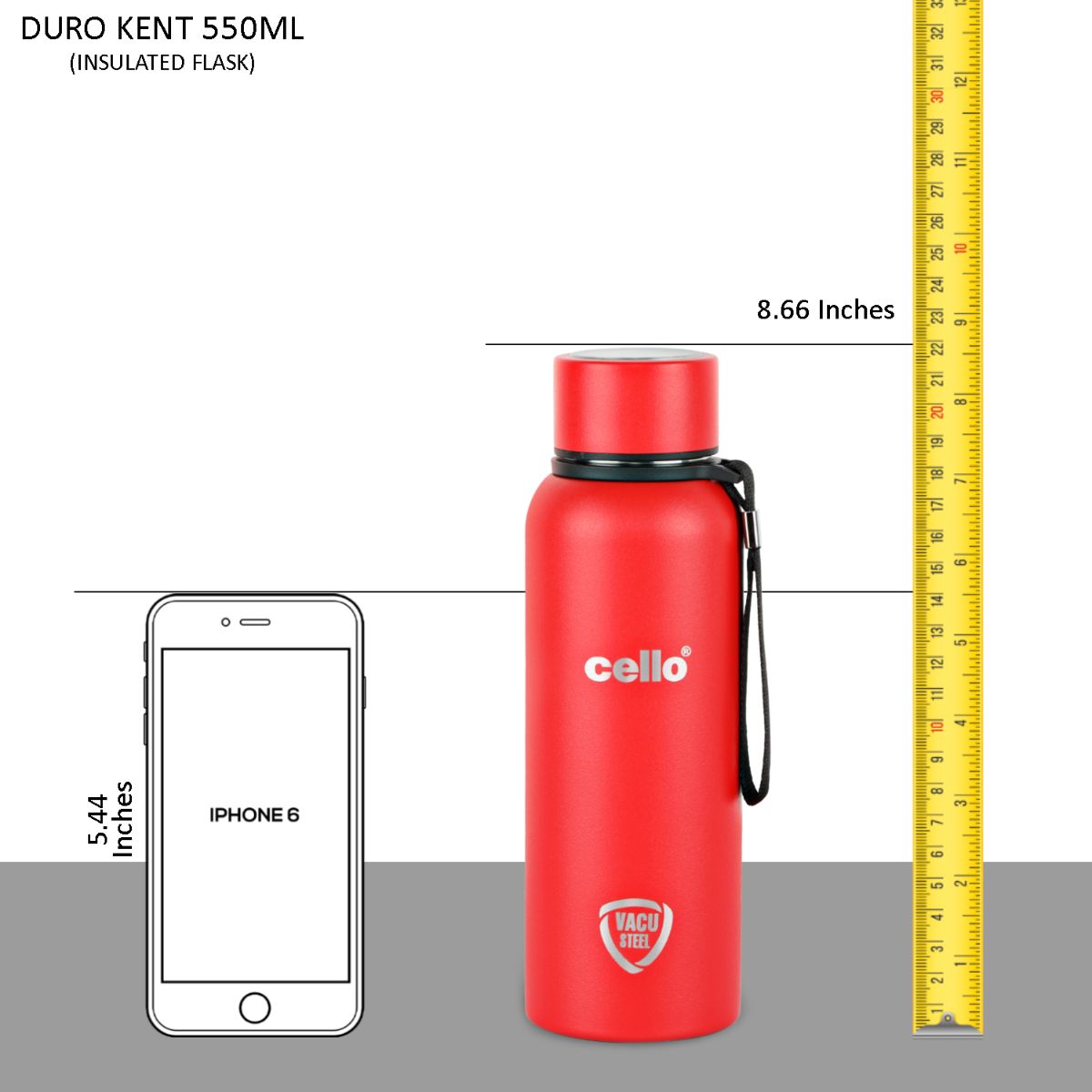 Duro Kent Flask, Vacusteel Water Bottle, 550ml Red / 550ml