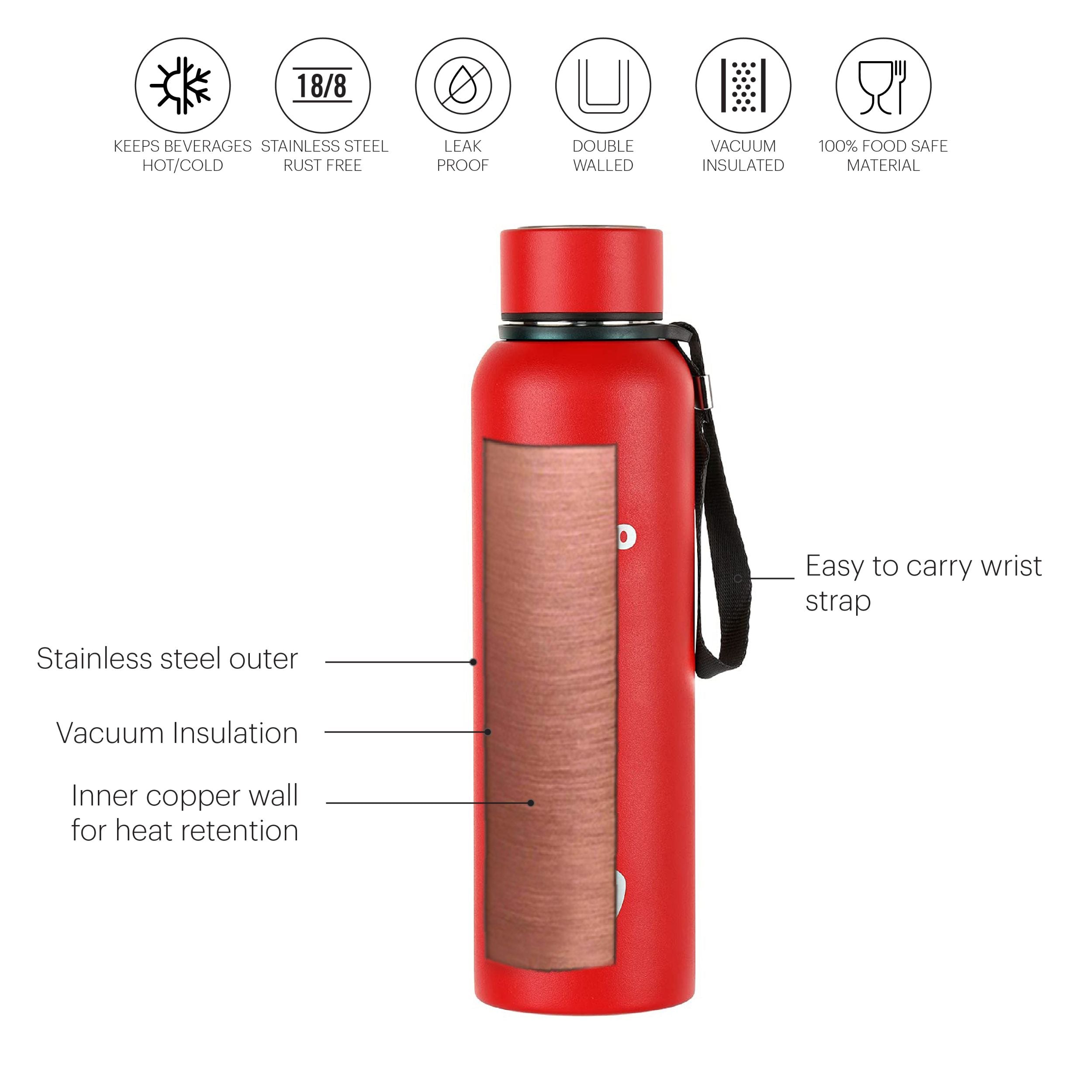 Duro Kent Flask, Vacusteel Water Bottle, 750ml Red / 750ml