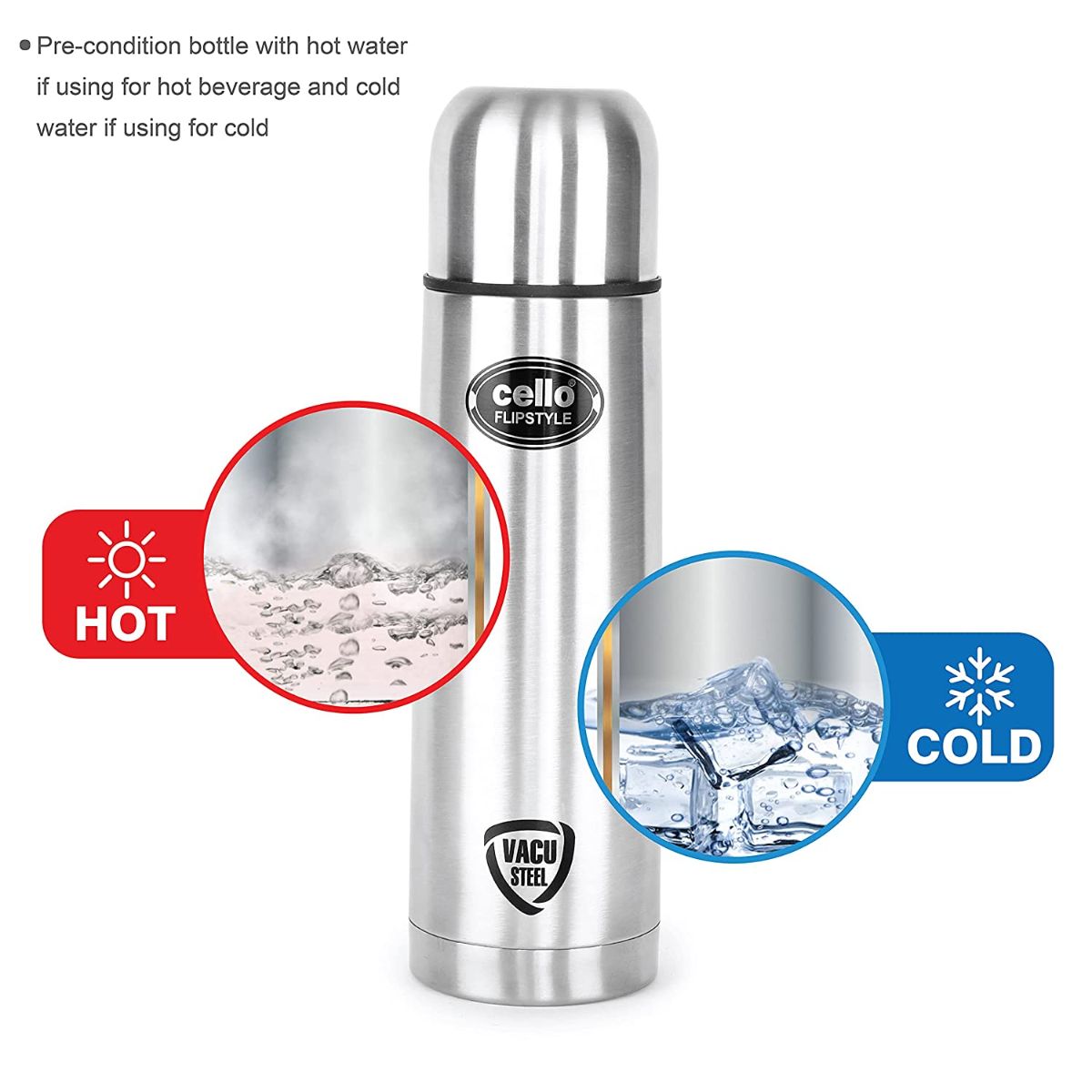 Flipstyle Flask, Vacusteel Water Bottle with Thermal Jacket, 500ml / 500ml