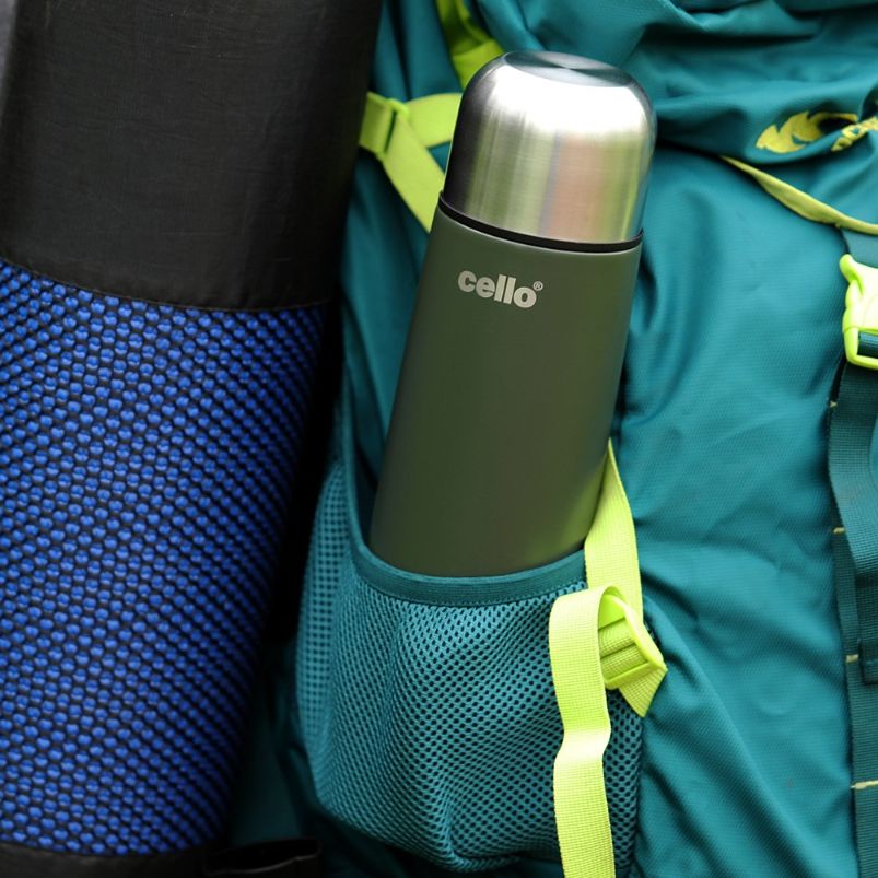 Duro Flip Flask, Vacusteel Water Bottle with Thermal Jacket, 1000ml Green / 1000ml