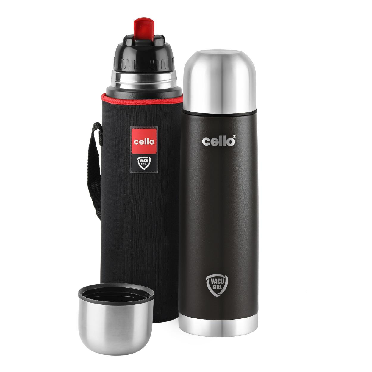 Duro Flip Flask, Vacusteel Water Bottle with Thermal Jacket, 500ml Black / 500ml