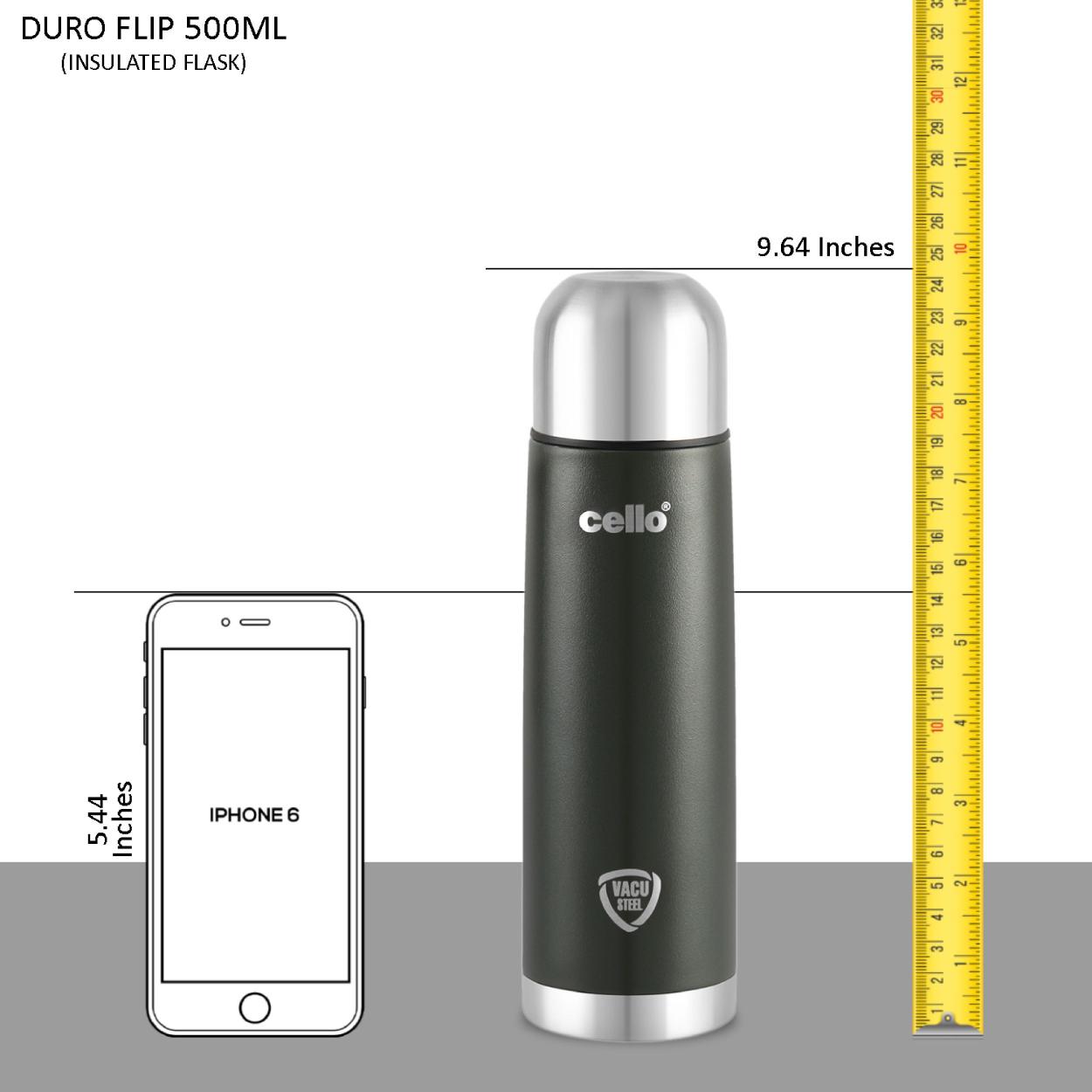 Duro Flip Flask, Vacusteel Water Bottle with Thermal Jacket, 500ml Green / 500ml