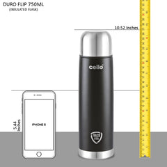 Duro Flip Flask, Vacusteel Water Bottle with Thermal Jacket, 750ml Black / 750ml