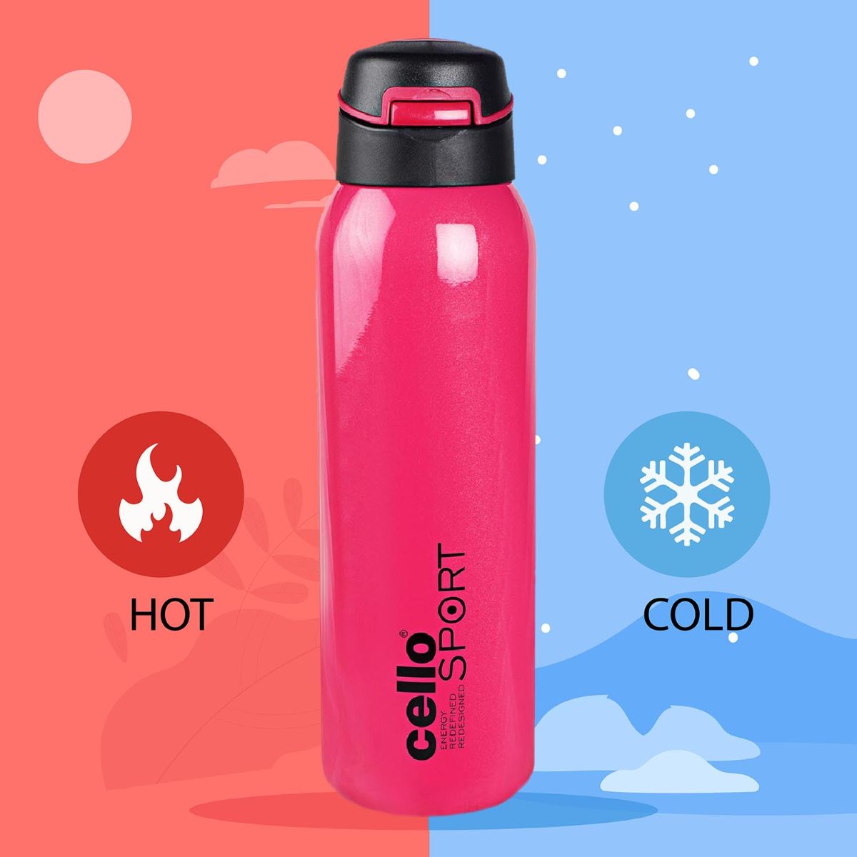 Gym Star Flask, Vacusteel Water Bottle, 650ml Red / 650ml