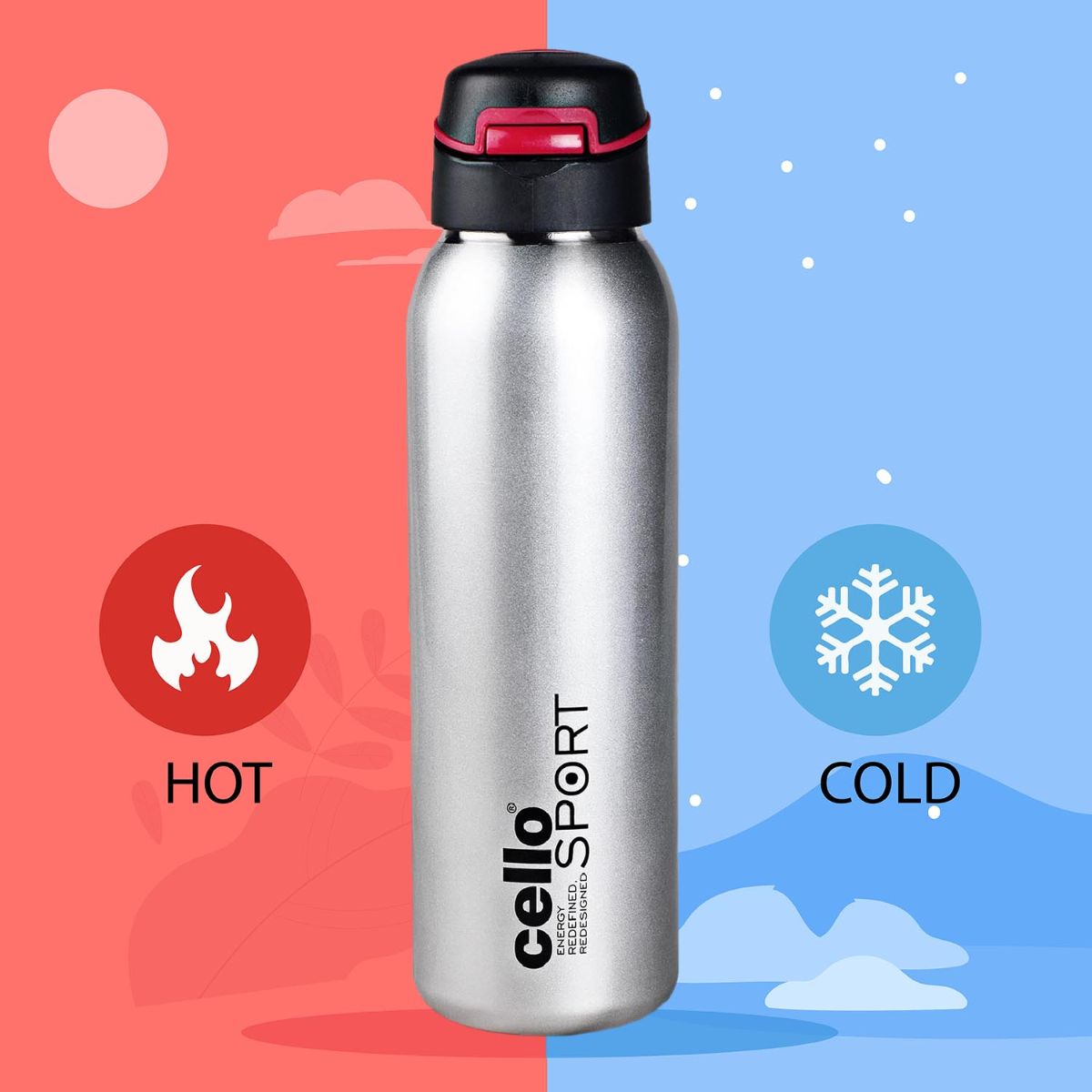 Gym Star Flask, Vacusteel Water Bottle, 650ml Silver / 650ml