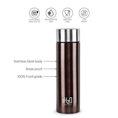 H2O Stainless Steel Water Bottle, 1000ml Brown / 1000ml / 1 Piece