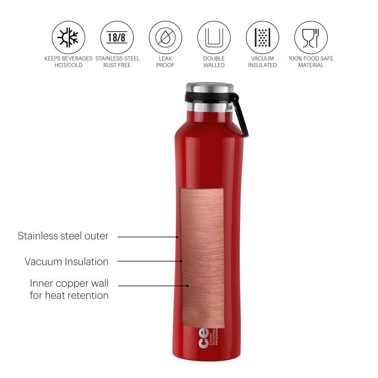 One Touch Flask, Vacusteel Water Bottle, 900ml Red / 900ml / 1 Piece
