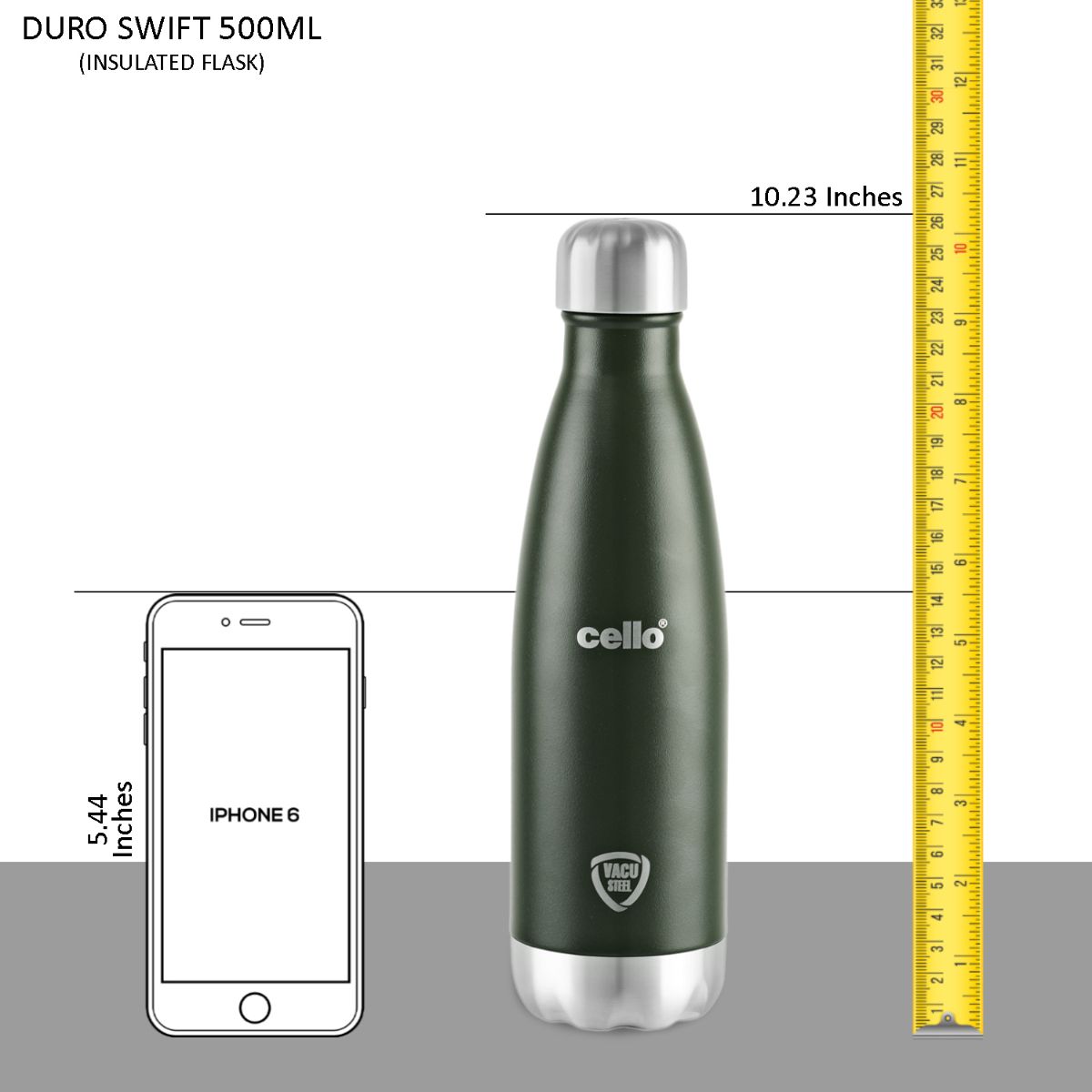 Duro Swift Flask, Vacusteel Water Bottle, 500ml Green / 500ml