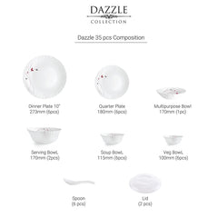 Dazzle Series 35 Pieces Opalware Dinner Set for Family of 6 Lush Fiesta / With Multipurpose Bowl