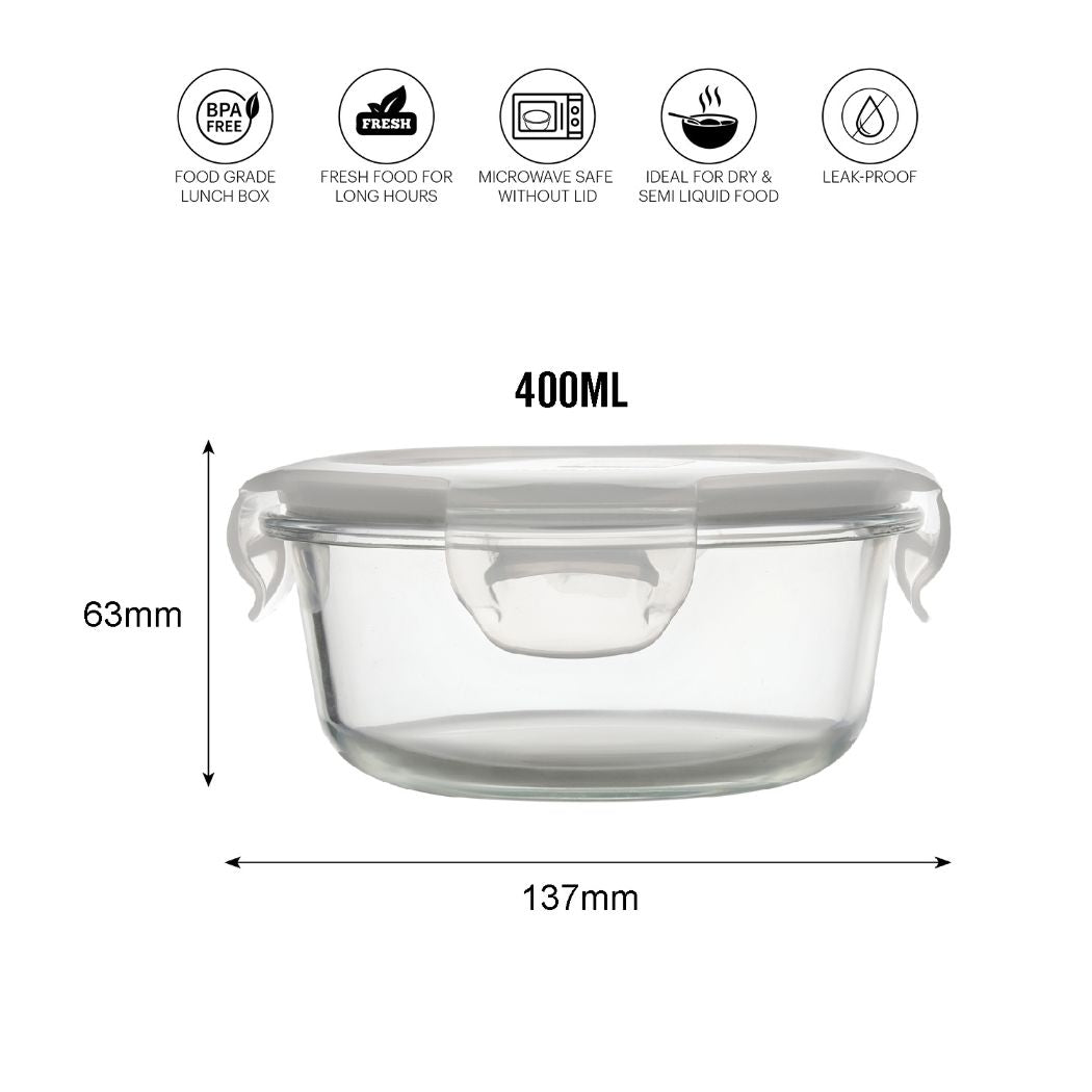Delighta Borosilicate Glass Lunch Box with Jacket, Round Clear / 2 Pieces