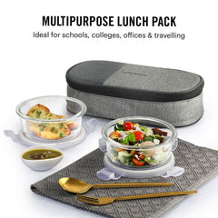 Delighta Borosilicate Glass Lunch Box with Jacket, Round Clear / 2 Pieces