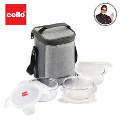 Delighta Borosilicate Glass Lunch Box with Jacket, Round Clear / 3 Piece