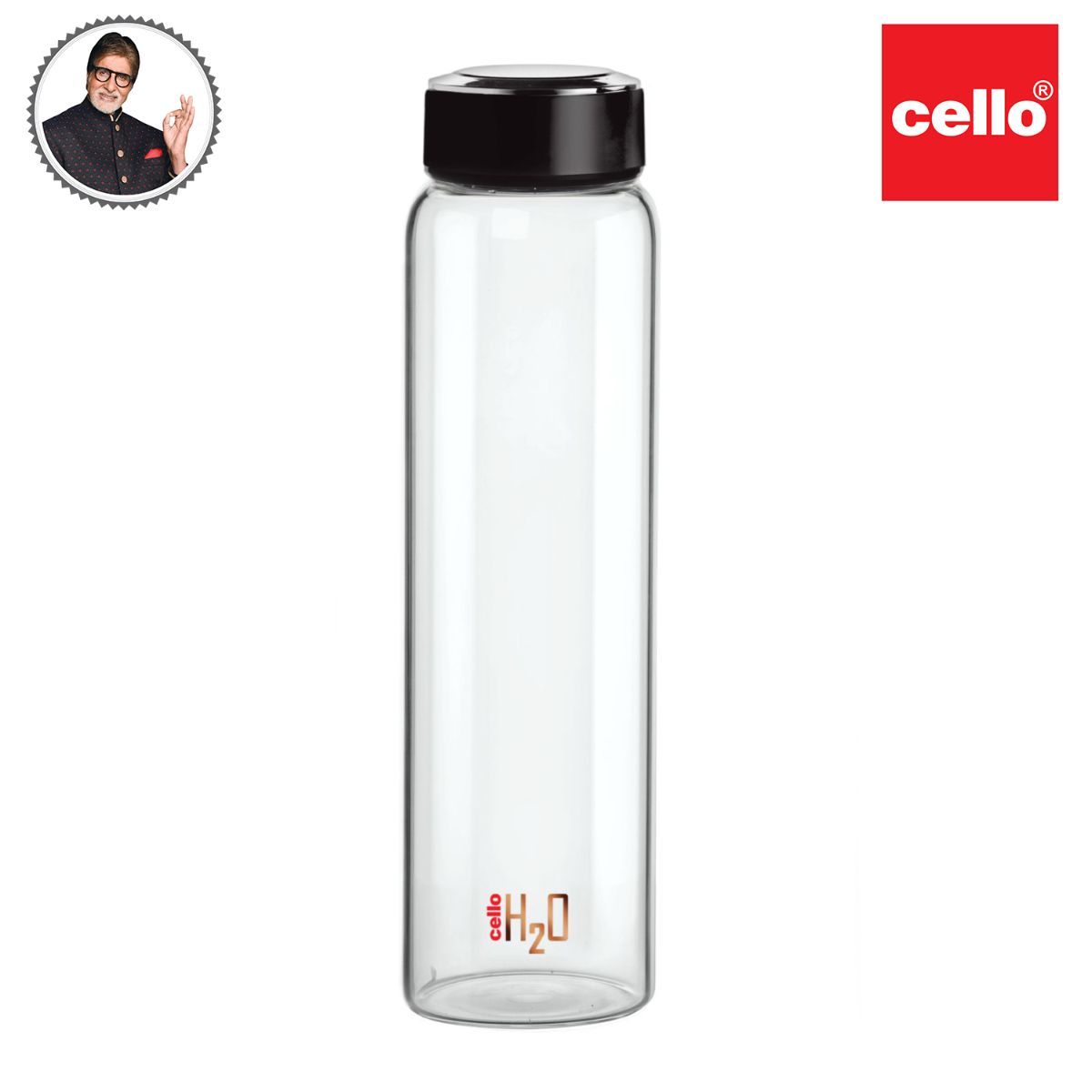 H2O Borosilicate Glass Water Bottle, 1000ml Black / 1000ml