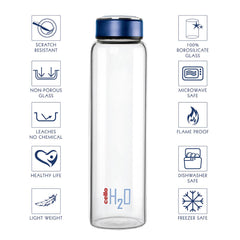H2O Borosilicate Glass Water Bottle, 1000ml Blue / 1000ml