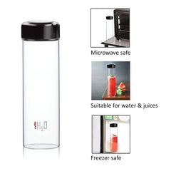 H2O Borosilicate Glass Water Bottle, 600ml Black / 600ml