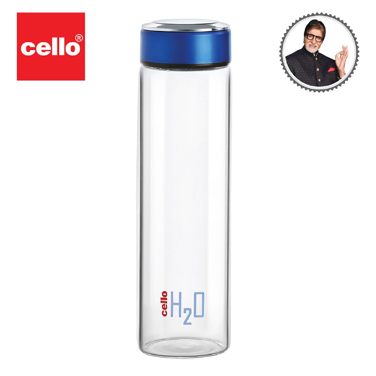 H2O Borosilicate Glass Water Bottle, 600ml Blue / 600ml