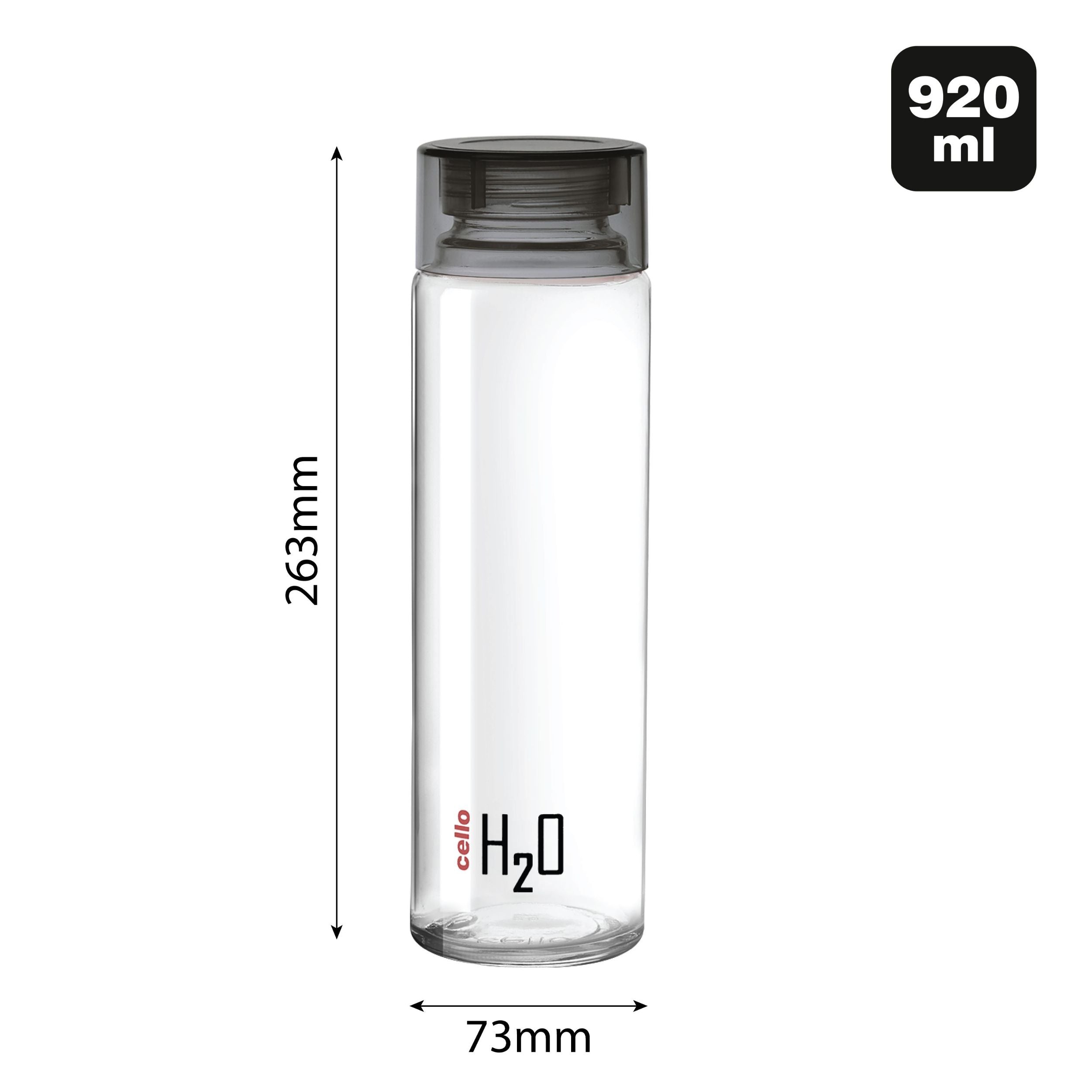 H2O Glass Water Bottle with Plastic Cap, 920ml Black / 920ml / 1 Piece