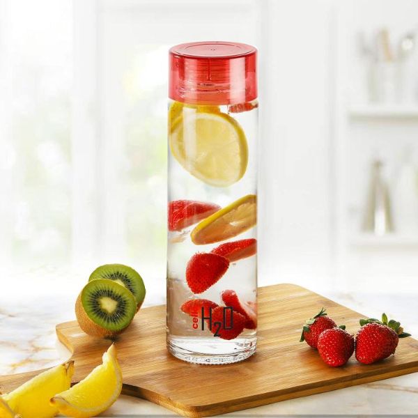 H2O Glass Water Bottle with Plastic Cap, 920ml Red / 920ml / 1 Piece