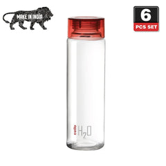 H2O Glass Water Bottle with Plastic Cap, 920ml Red / 920ml / 1 Piece