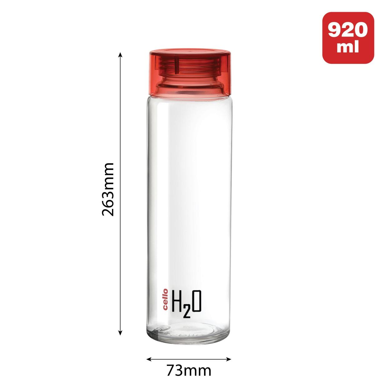 H2O Glass Water Bottle with Plastic Cap, 920ml Red / 920ml / 1 Piece