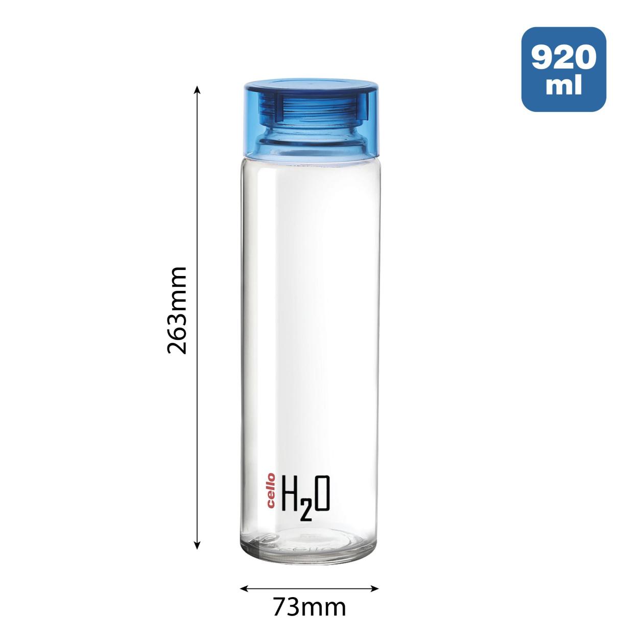 H2O Glass Water Bottle with Plastic Cap, 920ml Blue / 920ml / 6 Pieces
