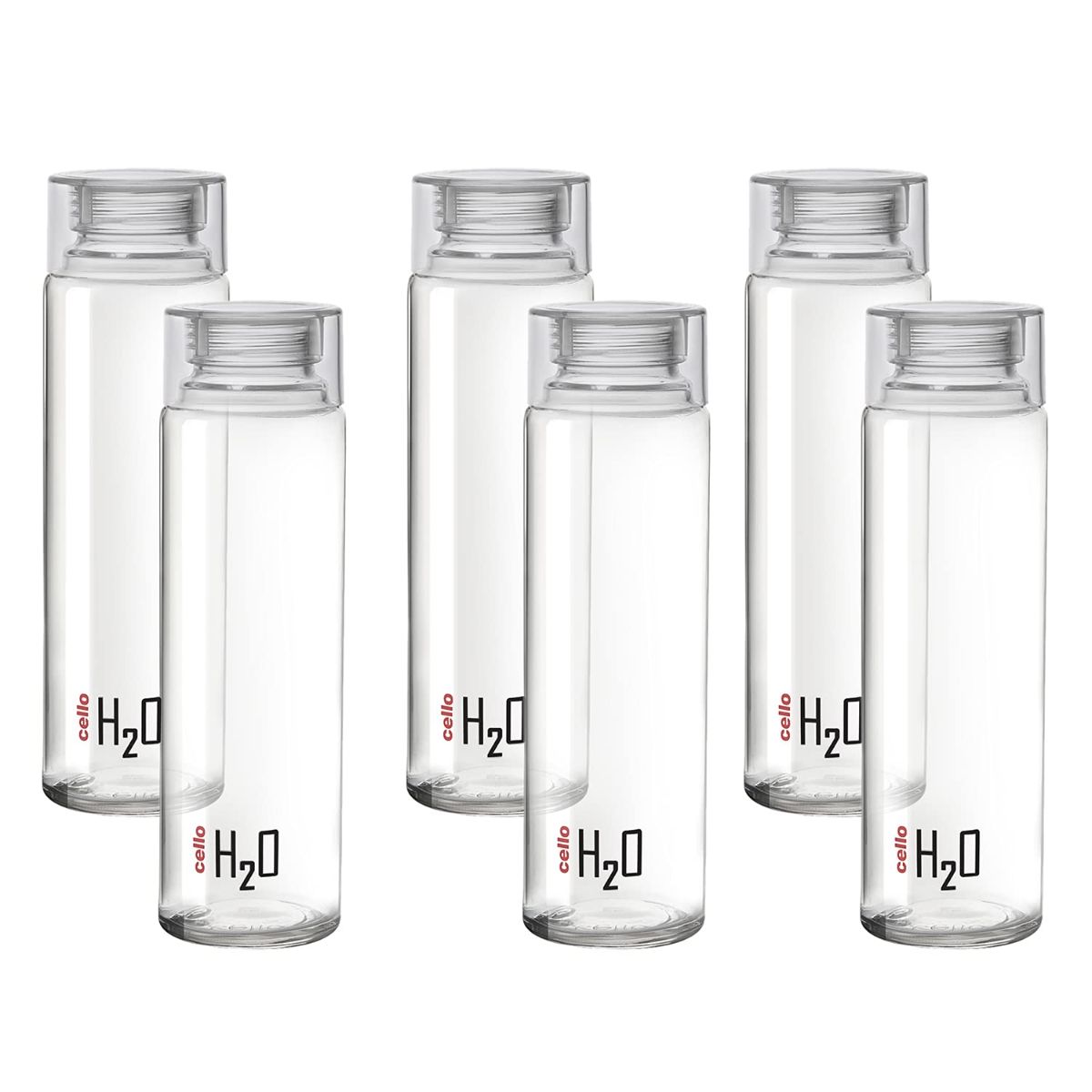 H2O Glass Water Bottle with Plastic Cap, 920ml Clear / 920ml / 6 Pieces