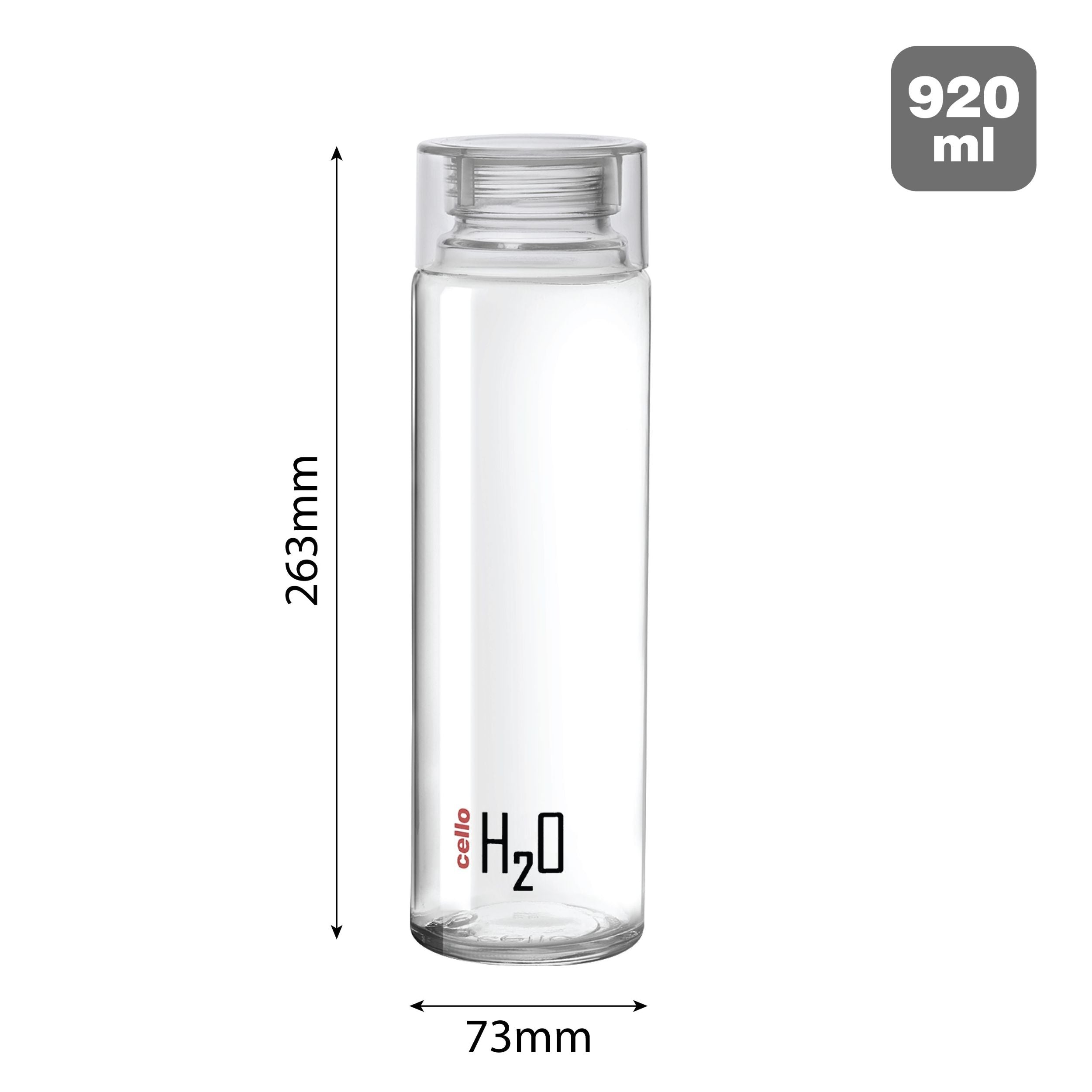 H2O Glass Water Bottle with Plastic Cap, 920ml Clear / 920ml / 6 Pieces
