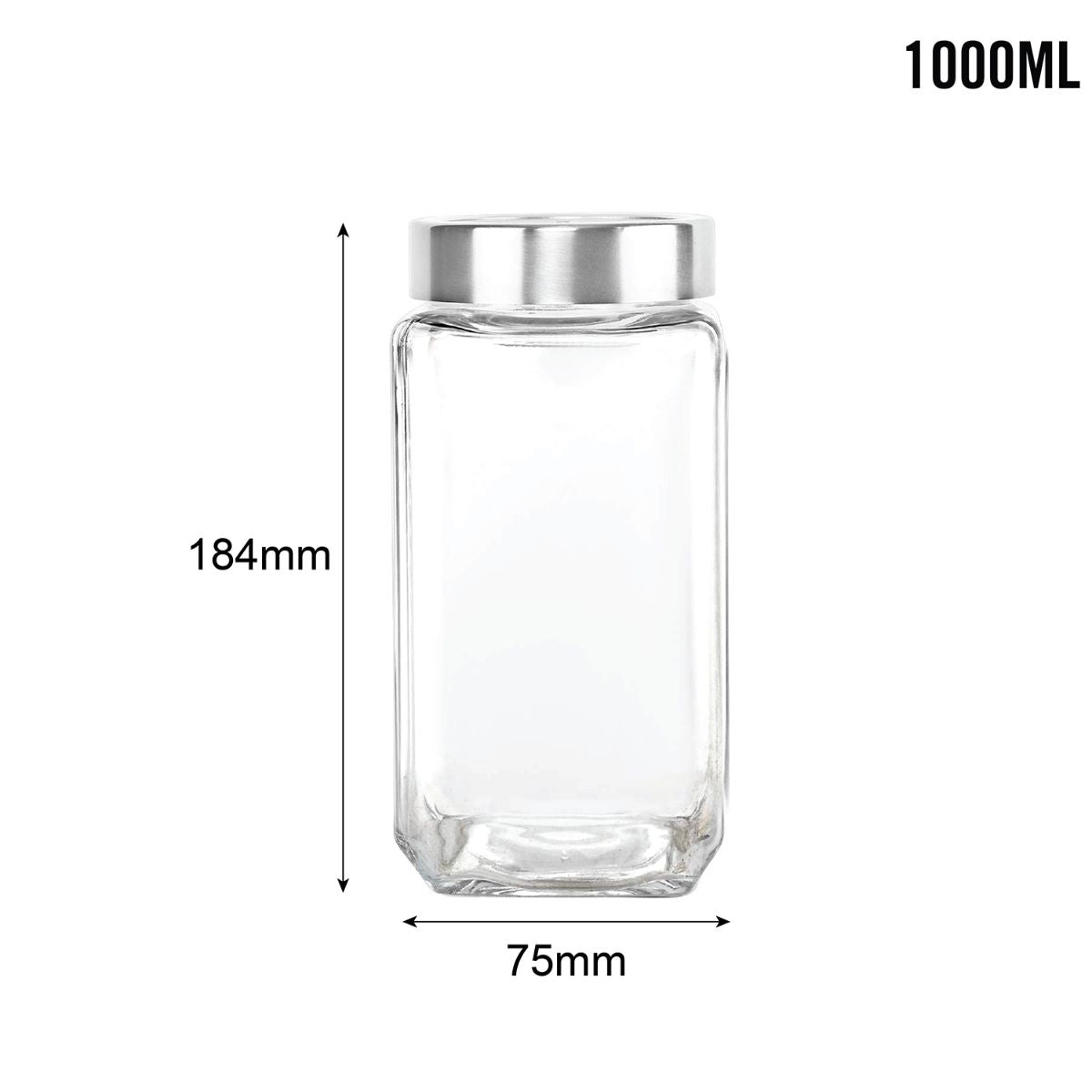 Qube Fresh Glass Storage Jar, 1000ml Clear / 1000ml