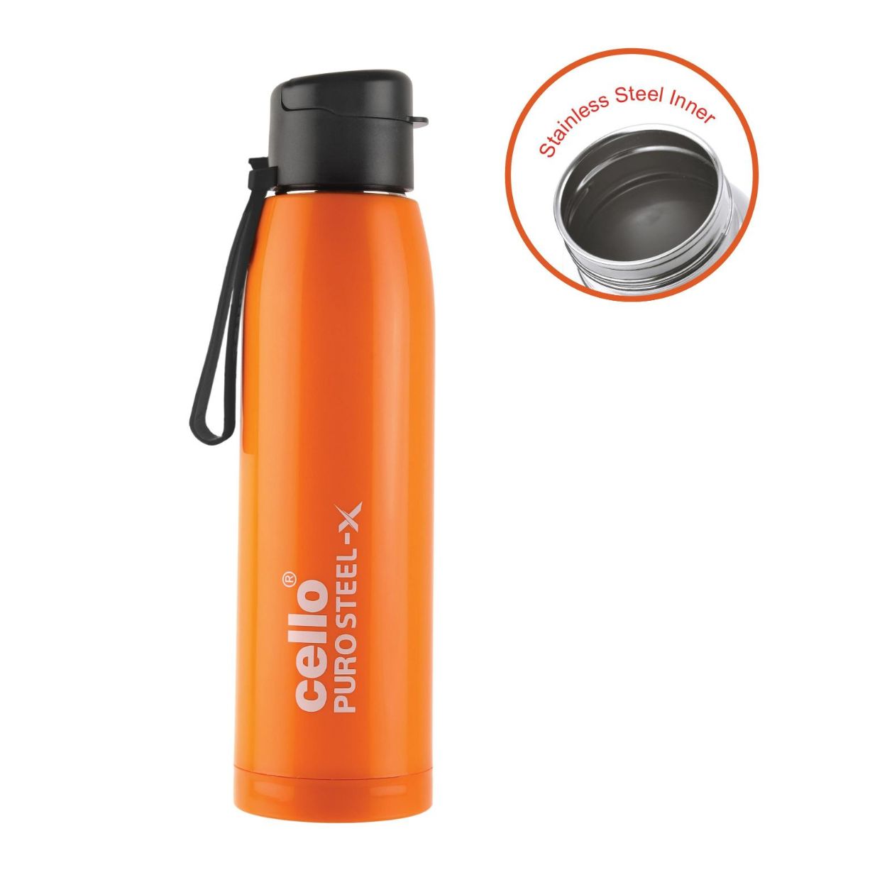 Puro Steel-X Cooper 600 Water Bottle, 630ml Orange / 630ml / 1 Piece