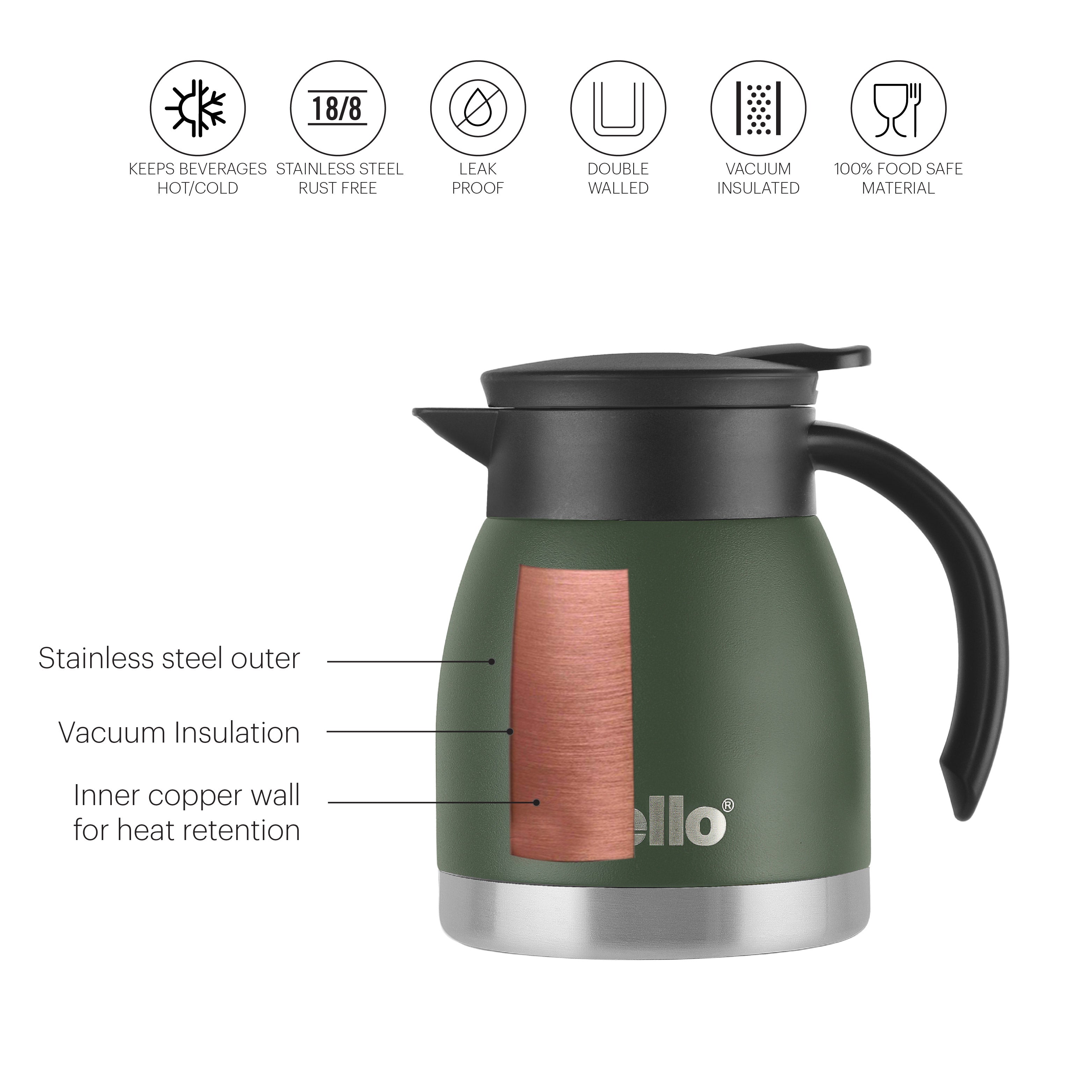 Duro Pot Double Walled Vacuum Insulated Teapot, 600ml Green / 600ml / 1 Piece
