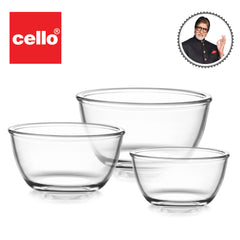 Ornella Glass Mixing Bowl Set, Set of 3 Clear / 500ml+1000ml+1500ml / With Premium Lid