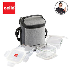 Delighta Borosilicate Glass Lunch Box with Jacket, Square Clear / 3 Piece