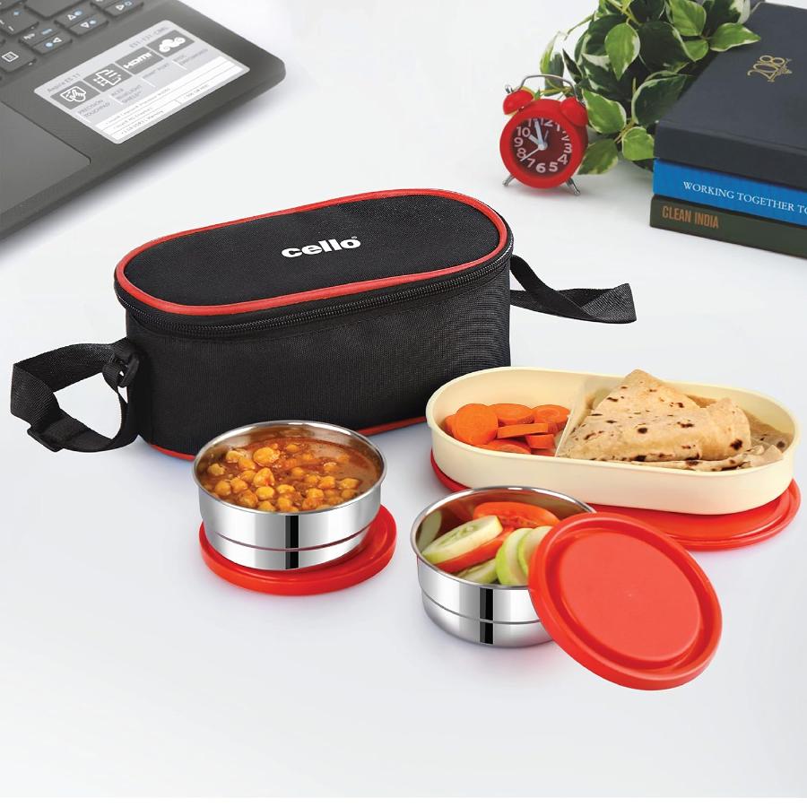 Red|Exe Stainless Steel Lunch Box / 3 Piece