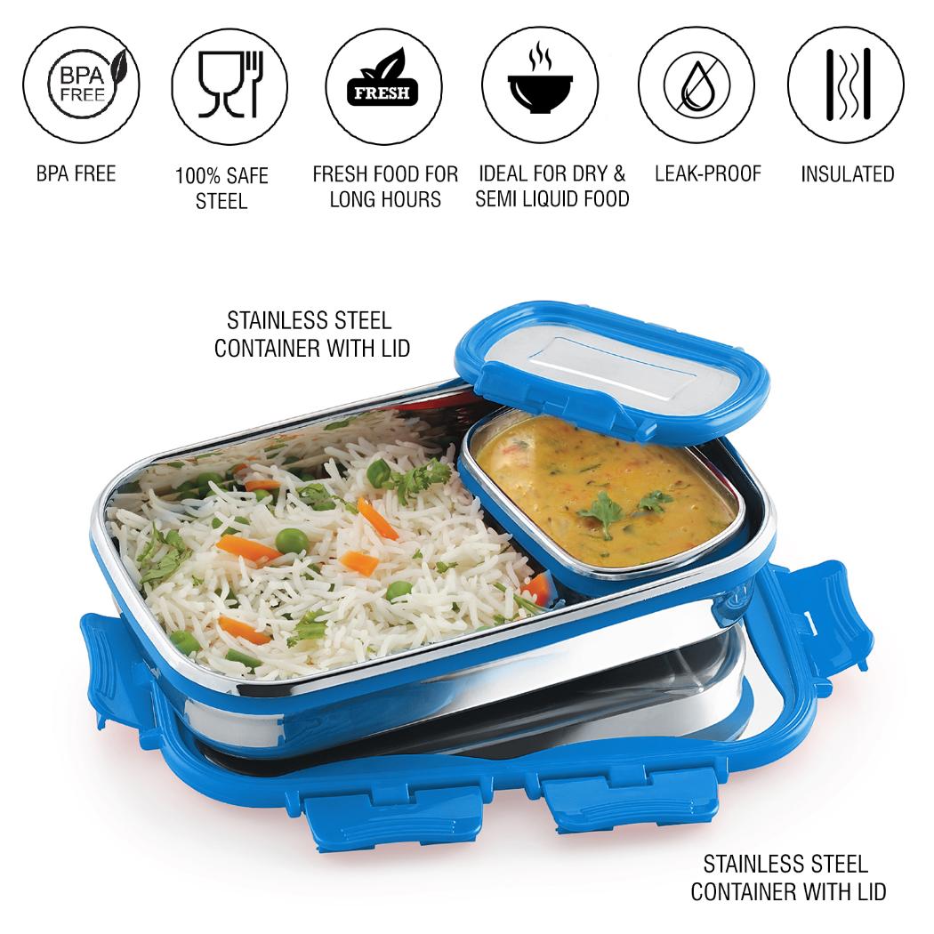 Click It Stainless Steel Lunch Box, Medium Blue / 2 Piece / Medium