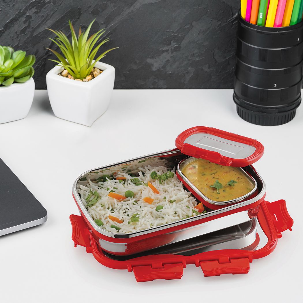 Red|Click It Stainless Steel Lunch Box, Medium / 2 Piece