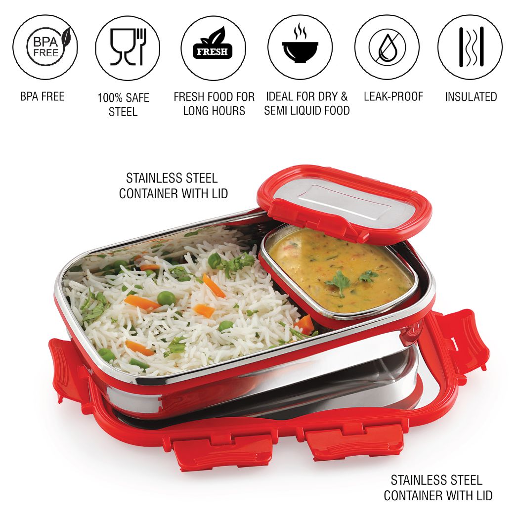 Click It Stainless Steel Lunch Box, Medium / 2 Piece