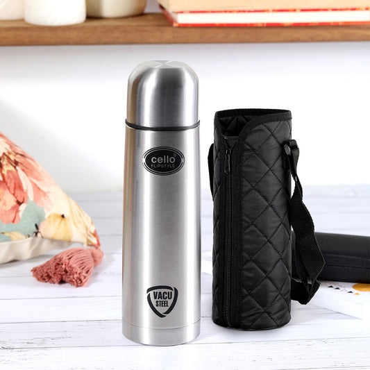 Silver|Flipstyle Flask, Vacusteel Water Bottle with Thermal Jacket, 1500ml / 1500ml