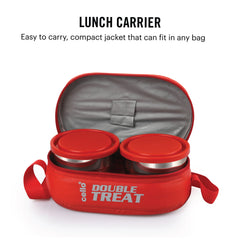 Double Treat Lunch Box with Jacket, Set of 3 Red / 3 Piece