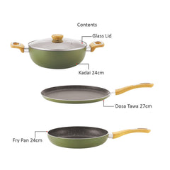 Woody Kitchen Induction Base Non-Stick Cookware Set Green