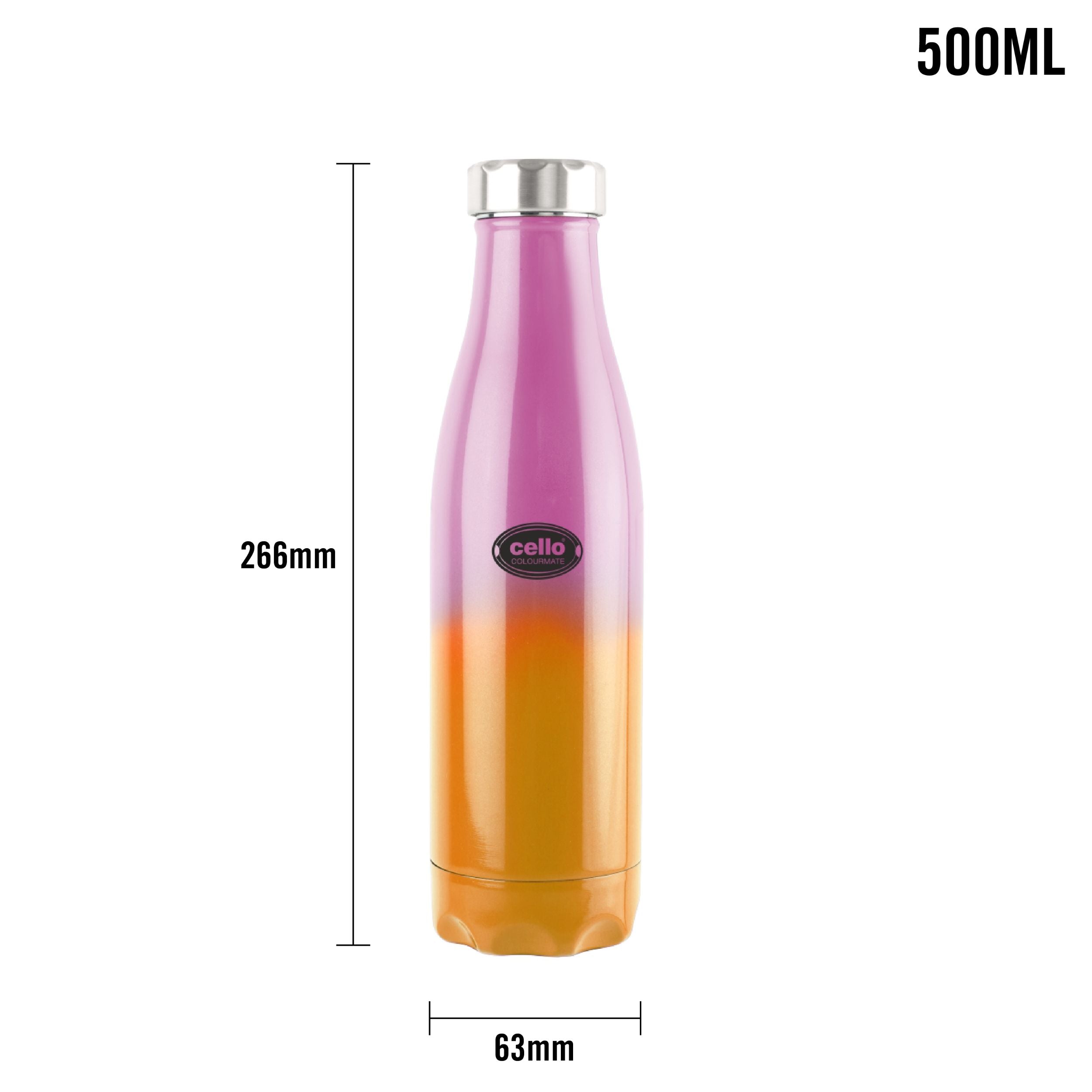 Colourmate Flask, Vacusteel Water Bottle, 500ml Pink Orange / 500ml
