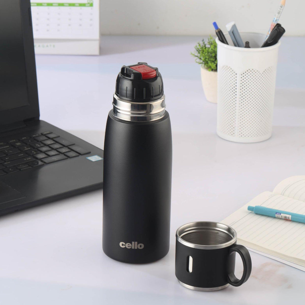 Black|Duro Cup Style Flask, Vacusteel Water Bottle 500ml / 500ml