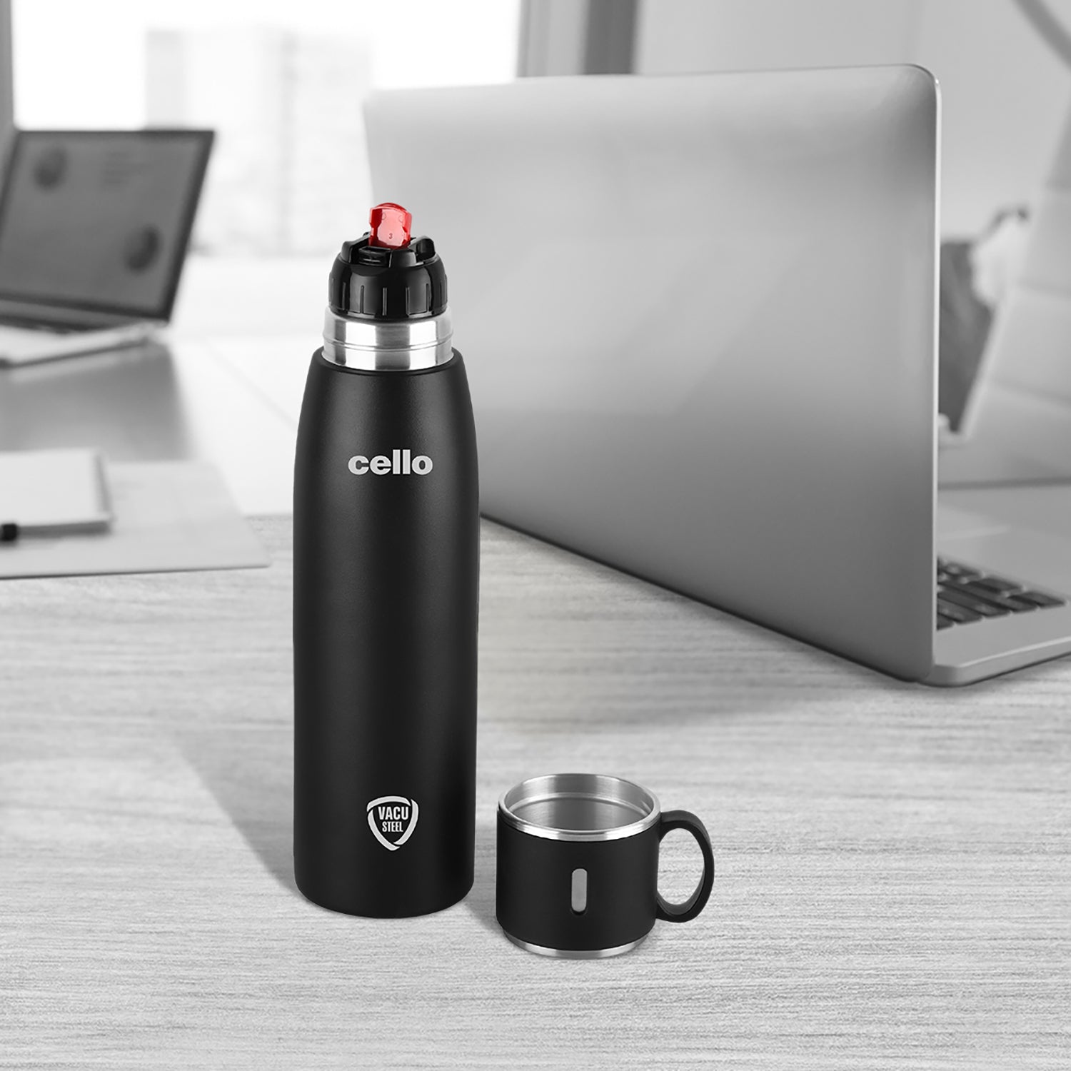 Duro Cup Style Flask, Vacusteel Water Bottle 750ml Black / 750ml