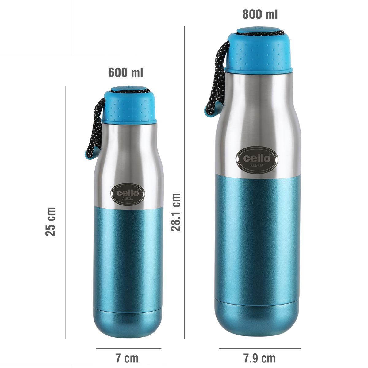 Alexia Flask, Vacusteel Water Bottle, 800ml Blue / 400ml